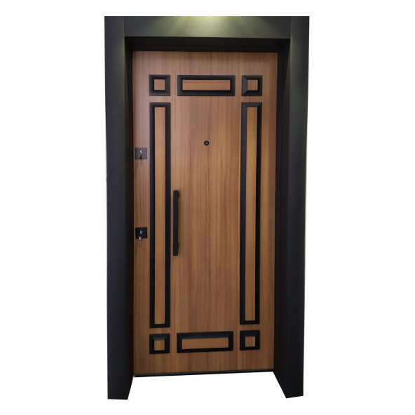 TEZ-1541 Statik Boyalı Ahşap Desenli Kabartma Model Çelik Kapı, Daire Kapısı, Villa Kapısı
