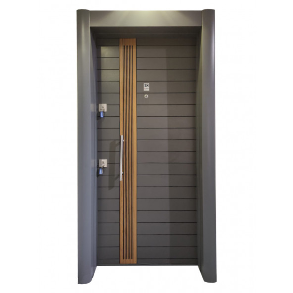 1599 Antrasit Renk Çelik Kapı, Daire Kapısı, Statik Kasalı Rustik Çizgili Model Çelik Kapı, Villa Kapısı