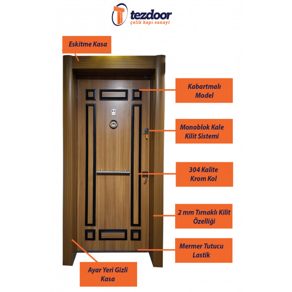 TEZ-2468 Eskitme Kabartmalı Model Daire Giriş Kapısı, Çelik Kapı, Villa Kapısı - 2