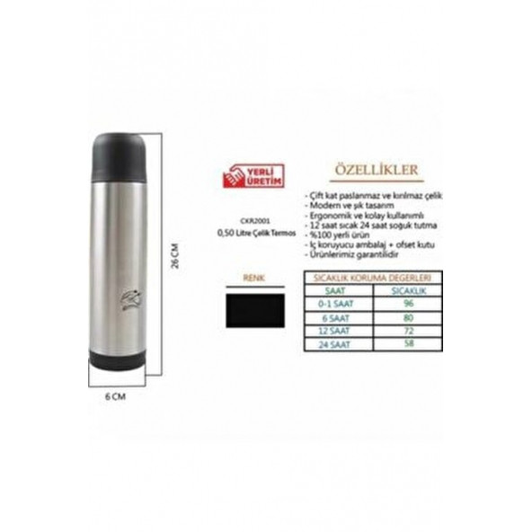 Cooker CKR2001 0.5 Litre Çelik Termos Siyah - Resim 3