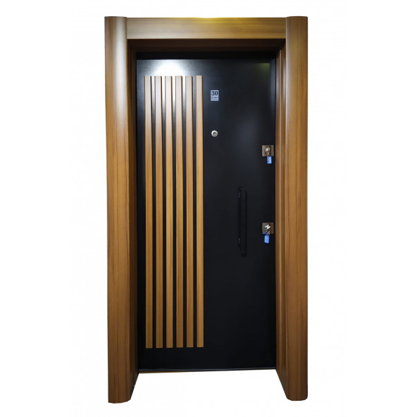 TEZ-3458 Ahşap Kaplama Kabartma Model Çelik Kapı, Daire Kapısı, Villa Kapısı - 1