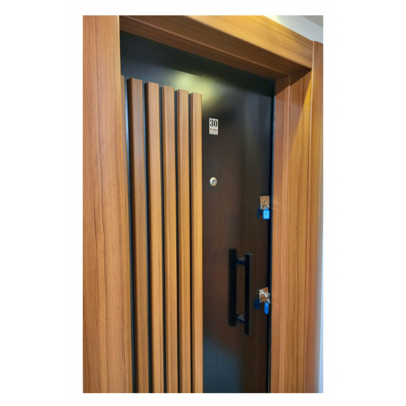 TEZ-3458 Ahşap Kaplama Kabartma Model Çelik Kapı, Daire Kapısı, Villa Kapısı - 4