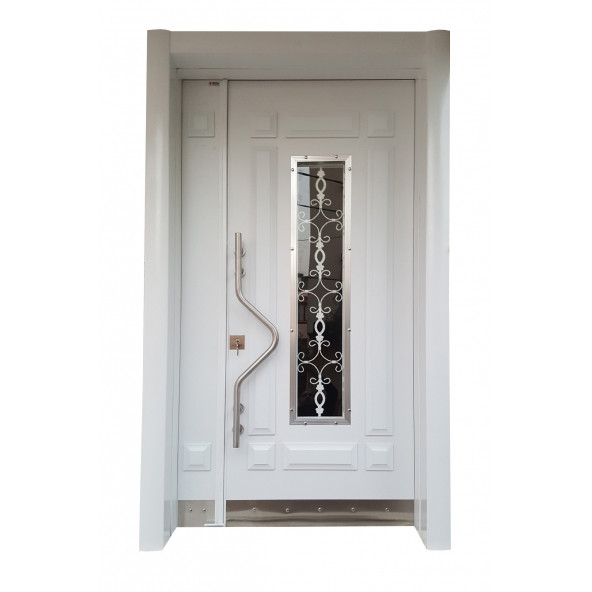 TEZ-0142 Beyaz Renk Statik Kasalı Kabartmalı Model Apartman Giriş Kapısı, Dış Mekan Kapısı