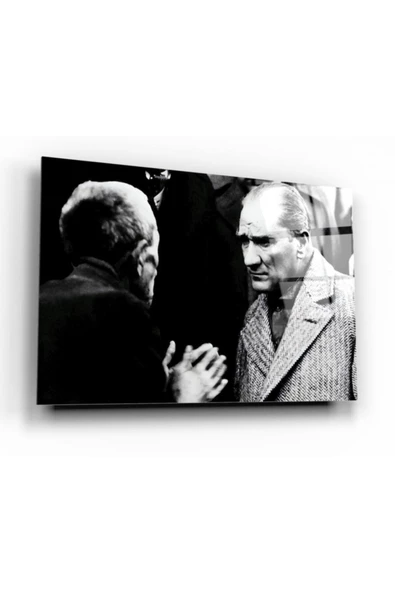 Atatürk Ve Köylü Dekoratif ve Modern Cam Tablo