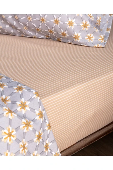 Madame Coco Rainger Tek Kişilik Pamuklu Baskılı Nevresim Takımı - Gri/Bej - Resim 3