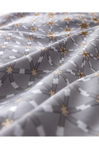 Madame Coco Rainger Tek Kişilik Pamuklu Baskılı Nevresim Takımı - Gri/Bej - Resim 4