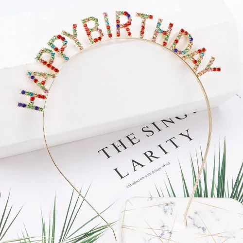 Renkli Kristal Taşlı Lüks Happy Birthday Taçı - 2
