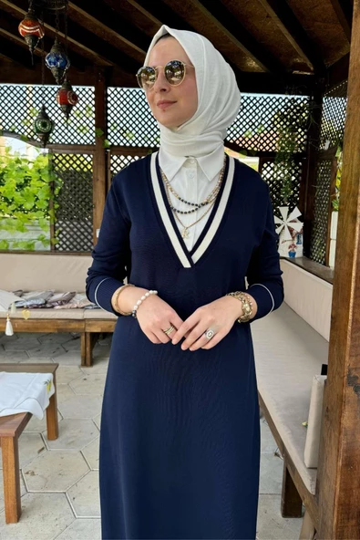 Eylül Gömlekli Triko Elbise Lacivert - 5