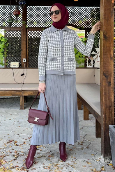 Kazayağı Triko Hırka Takım Gri - 6