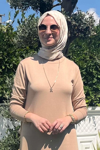 Rüya Bej Triko Elbise - 3