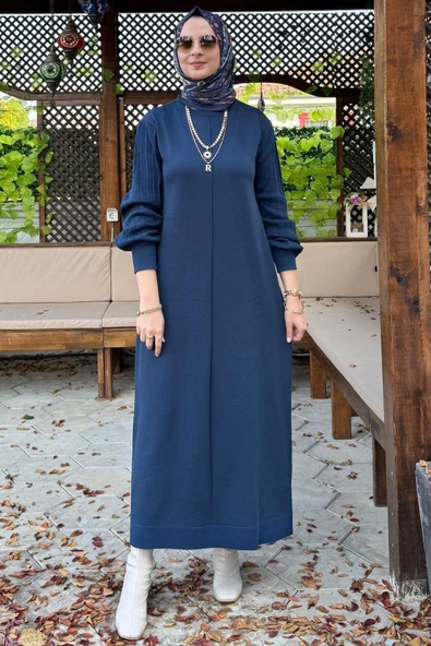 Ecem İndigo Triko Elbise - 4