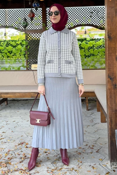 Kazayağı Triko Hırka Takım Gri - 5