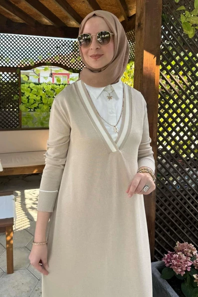 Eylül Gömlekli Triko Elbise Taş - 2