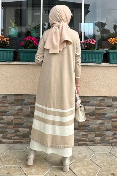 İmge Çizgili Triko Hırka Taş - 9