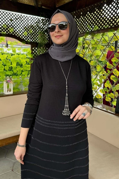 Nisan Simli Triko Elbise Siyah - Resim 2