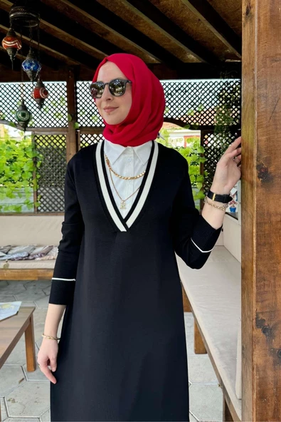 Eylül Gömlekli Triko Elbise Siyah - 2