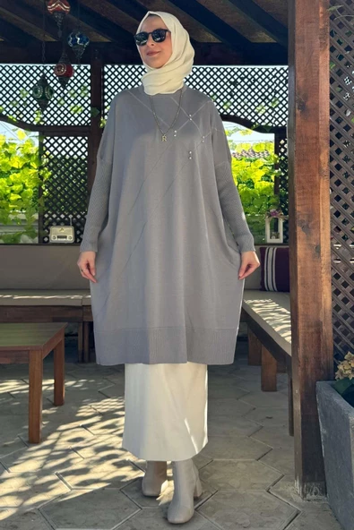 Melda Triko Tunik Gri - 5