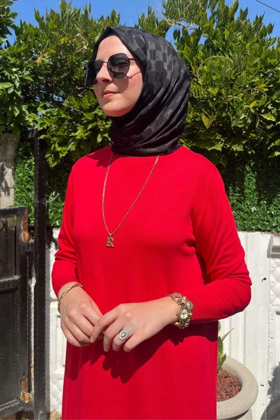Rüya Kırmızı Triko Elbise - 7