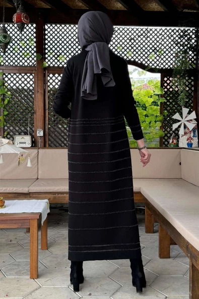 Nisan Simli Triko Elbise Siyah - Resim 10