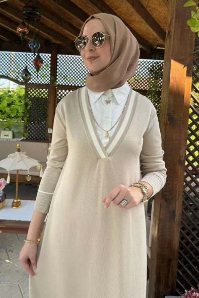 Eylül Gömlekli Triko Elbise Taş - 8