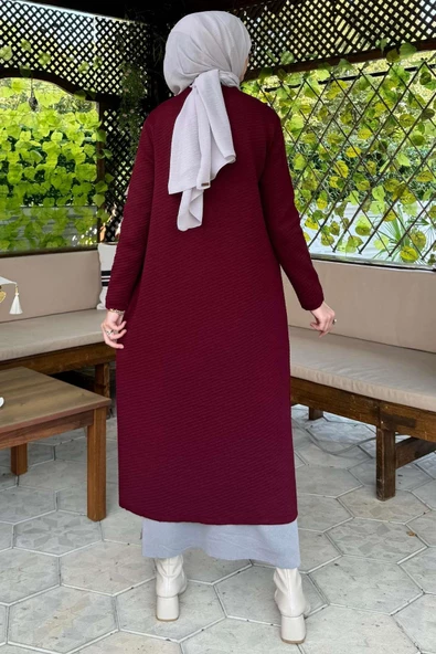 Sinem Çelik Örme Triko Hırka Bordo - 6