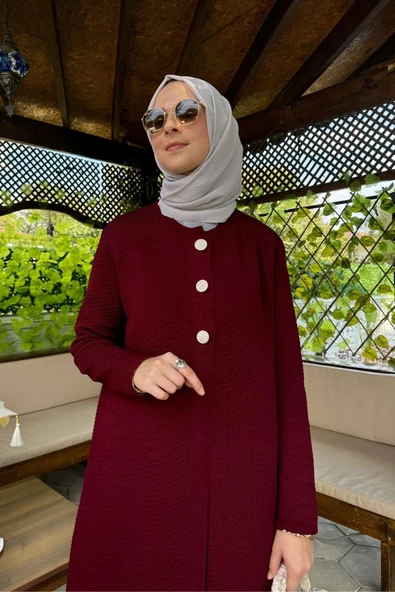 Sinem Çelik Örme Triko Hırka Bordo - 5