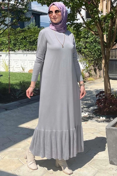 Rüya Gri Triko Elbise