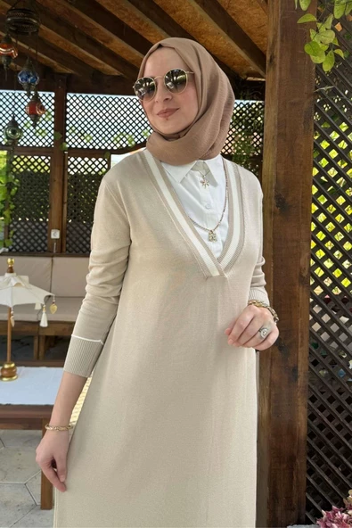 Eylül Gömlekli Triko Elbise Taş - 6