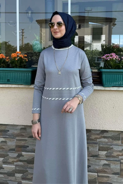 Samanyolu Gri Triko Elbise - Resim 3