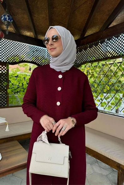 Sinem Çelik Örme Triko Hırka Bordo - 3