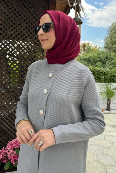 Sinem Çelik Örme Triko Hırka Gri - 4