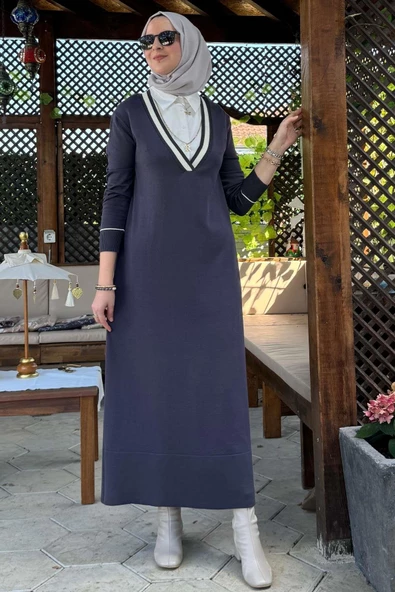 Eylül Gömlekli Triko Elbise Antrasit - Resim 7