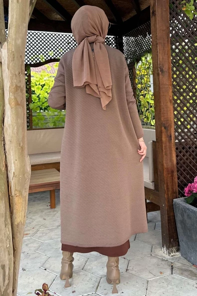 Sinem Çelik Örme Triko Hırka Sütlü Kahve - 9
