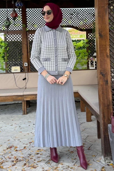 Kazayağı Triko Hırka Takım Gri - 7