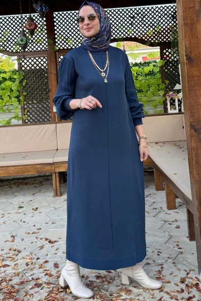 Ecem İndigo Triko Elbise - 3