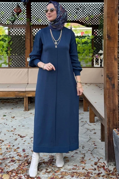 Ecem İndigo Triko Elbise - 5