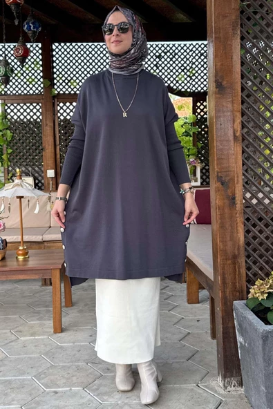 Sevda Triko Tunik Antrasit - Resim 5