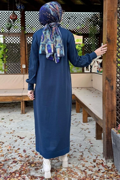 Ecem İndigo Triko Elbise - 7