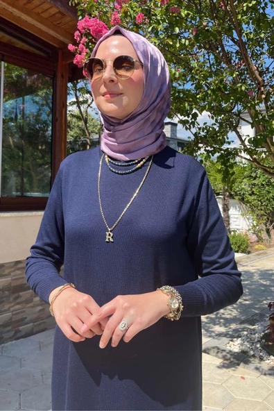 Rüya Lacivert Triko Elbise - Resim 6