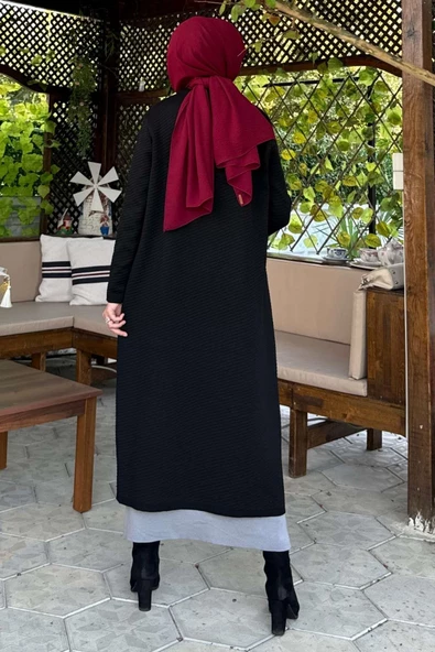 Sinem Çelik Örme Triko Hırka Siyah - Resim 10