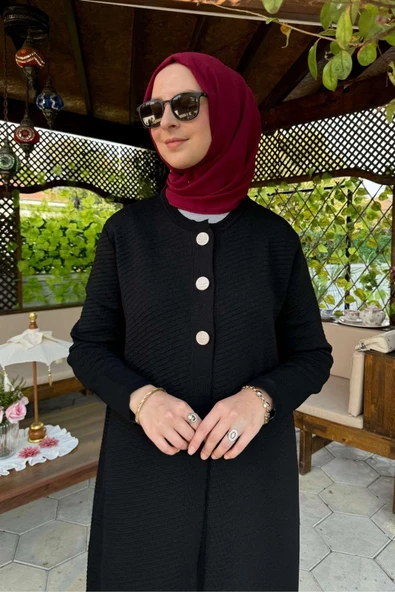 Sinem Çelik Örme Triko Hırka Siyah - Resim 7