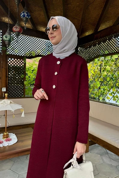 Sinem Çelik Örme Triko Hırka Bordo - 4
