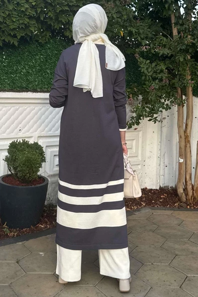 İmge Çizgili Triko Hırka Antrasit - 8