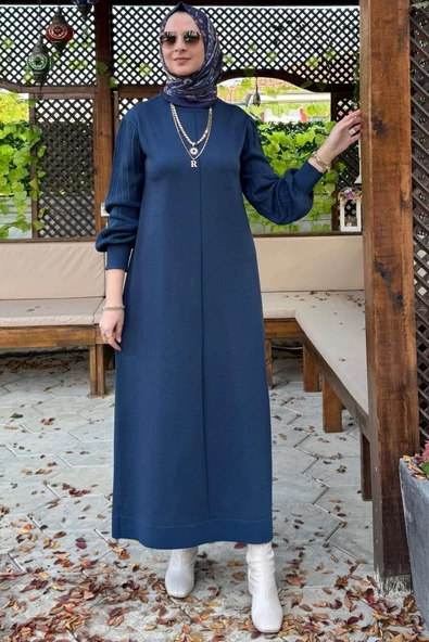 Ecem İndigo Triko Elbise - 6