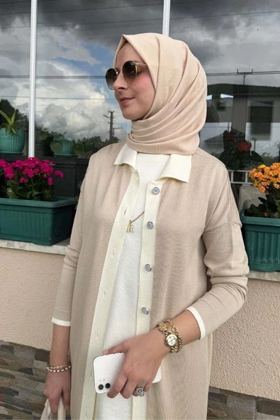 İmge Çizgili Triko Hırka Taş - 5