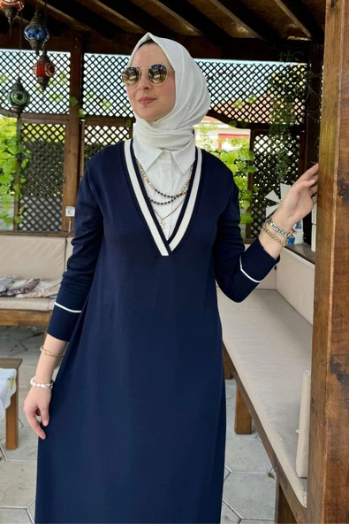 Eylül Gömlekli Triko Elbise Lacivert - 4