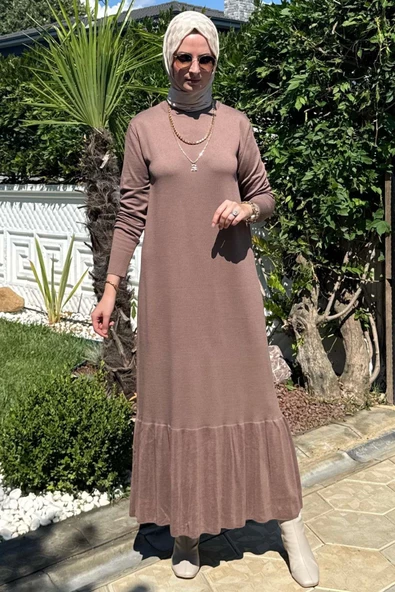 Rüya Sütlü Kahve Triko Elbise - 4
