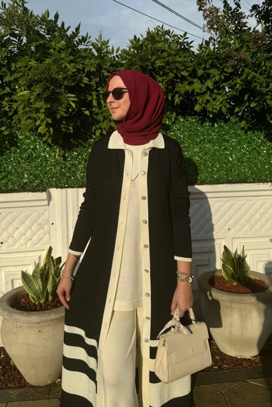 İmge Çizgili Triko Hırka Siyah - 3