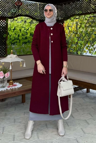 Sinem Çelik Örme Triko Hırka Bordo - 2