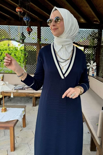 Eylül Gömlekli Triko Elbise Lacivert - 8